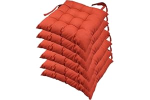 casaviva® Set 6 Cuscini Sedia 9 impunture con lacci Made in Italy Lavorati a Mano in 100% Cotone Effetto Lino Imbottitura Deluxe 7 cm (Rosso Terra Di Siena)