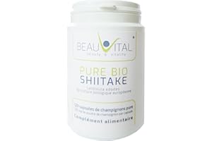 BEAUVITAL Pure Bio Shiitake 120 capsules chacune 500 mg Lentinula edodes poudre de champignons médicinaux de l'agriculture biologique de l'UE, végétalien, sans additifs artificiels