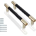 Aputue Cabinet Handles, Knurled Diamond Pattern Drawer Hardware, 2 pcs 12.8cm Modern Black and Gold Aluminum Cabinet Pulls, Corrosion-resistant Drawer Pulls for Kitchen Cupboard Door and Bathroom