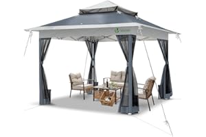 VOUNOT® Tonnelle de Jardin Extérieur 3.6x3.6m Pop up avec Moustiquaire Barnum Anti-UV Respirable Tente de Réception Cadre en Acier Toits Doubles Belvédère Jardin Terrasse Gris