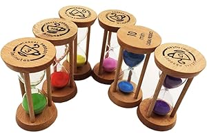 LILOVE 6 x Sanduhren Set Sanduhren Klein Sanduhr 30s / 1min / 2mins / 3mins / 5mins / 10mins für Kinder, Die Zähne Putzen, Zeitgesteuerte Aktivitäten - Runden