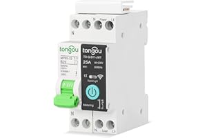 TONGOU Interruttore Magnetotermico, Curva B, In25A,1P+N Smart Interruttore wifi Din con Controllo Remoto tramite App TUYA Smart Life, Compatibile con Alexa, Protezione contro i cortocircuiti
