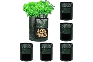 E-Know Kartoffel Pflanzsack 6 Stück, 10 Gallonen 37.8L Kartoffeln Pflanzen Tasche Tomaten Pflanztopf,Kartoffelsack Pflanzbeutel Grow Bag Pflanzsäcke für Kartoffeln, Blumen, Pflanzen, Gemüs