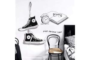 WandSticker4U®- Adesivi da parete decorativi ragazzi CHUCKS nero grandi (90x131 cm) I Adesivi murali libri scarpe sneaker cameretta bambini I Decorazioni camera da letto ragazzo ragazza COOL