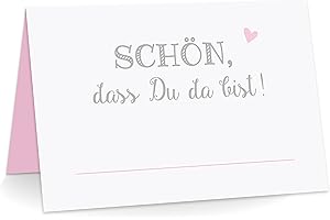 KuschelICH Premium Tischkarten Schön, DASS Du da bist! mit Herz Platzkarten zum selbst Beschriften (Rosa, 25)