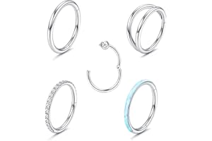 Diamday 5Pcs Anneaux de Nez pour Femmes Homme CZ Septum Hinged Clicker Piercing Oreille Cartilage Hoop Nez Anneau Piercing Daith Septum Tragus Anneaux 18G 16G
