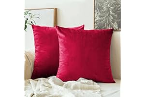 GENERIC AR Ware Velvet Cushion Covers 45 x 45 - Pack of 2 Square Throw Pillowcase for Sofa Bedroom Living room with invisible Zipper (18x18 inch, Red)