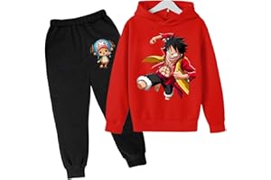 CHAORWE Anime One Piece Luffy Traje De 2 Piezas De Sudadera con Capucha y Pantalones para Niños, Suéter De Moda Ropa Deportiva De Invierno 2022