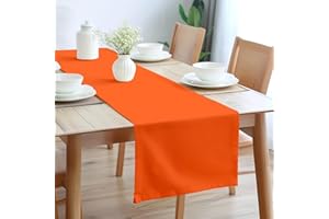 ENCASA XO Encasa Camino de Mesa Tamaño 32x150 cm | Tela de Lona de Algodón | Color Sólido Naranja | Lavable a Máquina y Duradero