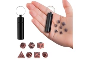 CHARFIA Lot de 7 dés D&D – Jeu de dés DND pour Donjons et Dragons MTG RPG D&D D20, D12, D10, D%, D8, D6, D4, Mini dés polyédriques et RPG (cuivre antique)