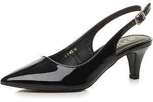 AJVANI Womens Ladies Low mid Heel 50s Slingback Buckle Pointed Court Shoes Size