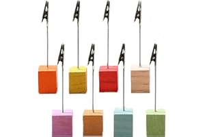 Gloryit 12 Piezas Soportes Tarjeta Nota Clip Foto Titular Memo Clip Porta Notas de Madera Base Clip Con Base De Madera Titulares con Cierre Clip para Tarjetas de Mesa Titular de Número