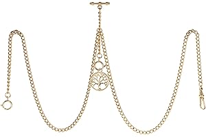 TREEWETO Taschenuhrkette mit T Bar Endstück Gesamtlänge 72cm Doppel Albert T-Bar Taschenuhr Kette mit Antiker Lebensbaum Anhänger und 3 Haken für Weste Knopfloch