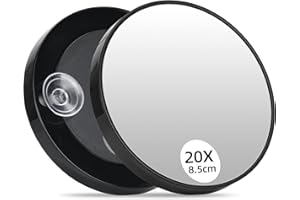 Suupvaor 20X Magnifying Mirror with Suction Cups, 8.8cm Travel Magnified 20x Mirror High Magnification Handheld Mirror for Makeup & Bathroom Shaving (3.5inch, Black)