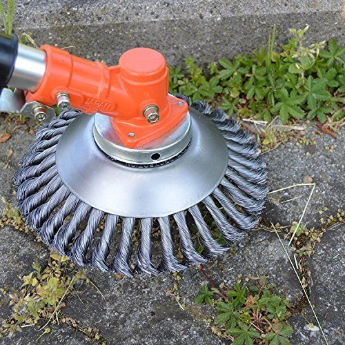 Profi Unkrautbürste, Fugenbürste für Motorsense gezopft (hart) Bohrung 25,4mm, Durchmesser 200mm. Borsten aus HSS-Stahl dadurch hohe Standzeit ! Bürsten passen für 99% aller Motorsensen auf dem Markt ! (gezopft)
