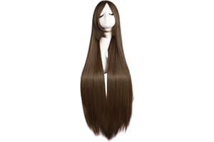 MapofBeauty 39 Pouce/100cm Lady Fashion Longue Ligne Droite Cheveux Animation Perruque Cosplay Perruque (Brun)