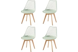 EGGREE Lot de 4 Chaises de Salle à Manger en Creux Scandinaves Testées SGS, Chaises Creusée de Cuisine Rétro à Coussin, Sculptés Chaises évidée de Bureau Pieds en HêTre Massif - La Glace Verte