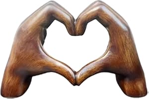 YAZTAUHO Hands Ornament, Love Heart Hand Sculpture, Heart Hand Statue Gesture Decoration, Love Heart Hand Figurine Resin Sculpture, Love Finger Aesthetic Boho Wedding Accents Decorations, Wooden Color