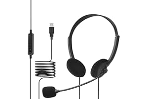 JJN USB Computer Headset, Lightweight PC Headset with Microphone Adjustable Noise Cancelling, Wired Headphones Business Headset for PC, Laptop, Clear Chat, Ultra Comfort