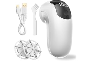 HT TopHinon Quitapelusas Eléctrico con Bolas para Ropa, Cuchillas de 6 Hojas, Pantalla Digital, 3 Velocidades, Recargable con 1 Cuchilla Adicional y Cable de Carga USB