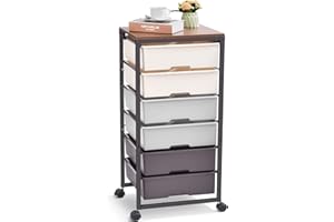 ‎APEXCHASER APEXCHASER Badrollwagen, Rollwagen mit 6 Ebenen, Allzweckwagen, Küchenwagen, Nischenregal mit Rollen, Aufbewahrungsorganizer mit Holzbrett und Schublade für Küche,Bad, Wohnzimmer, Arbeitszimmer, Braun