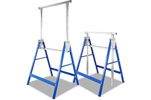 SWANEW Lot de 2 échafaudages réglables en hauteur de 81 à 130 cm-Support pliable en métal, Capacité de charge de 200 kg