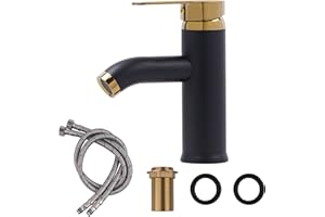 FALSKT Grifo Cocina Acero Inoxidable 304, Grifo Baño con Manguera, Grif de Baño Lavabo Núcleo de Válvula de Cerámica, Mezclador Monomando Lavabo para WC de Visitas (Oro Negro)