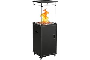 Sweetcrispy Heizstrahler Terrasse Gas 11 kW, Terrassenheizer, Propan Butan Gasheizstrahler, Mobiler Tragbarer Heizpilz, 360° Rollen Kippschutz, Gasheizung Gasheizer für Outdoor Garten, Schwarz