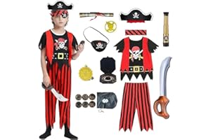 JMOCD Costume pirata per bambini,Costume pirata di lusso Cosplay Dress Up Set per ragazzi,Costume pirata con accessori per bambini