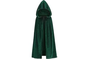 maxToonrain Velvet Hooded Cape for Kids, Unisex Cloak with Hood for Halloween Christmas Boy&Girls Fancy Dress Costume (100cm, Dark Green)