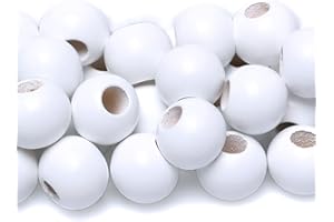 TOPTAN 40 weiße Makramee-Holzperlen, 25 mm, mit 10 mm Loch, zum Basteln, Bauernhaus-Girlanden, Schmuckherstellung