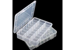 LAifu 2pack 24 Grids Clear Plastic Organizer Box Storage Container Jewelry Box with Adjustable Dividers for Beads Art DIY Crafts Jewelry Fishing Tackles