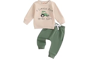 Vioyavo Toddler Kid Boy 2Pcs Clothes Tractor Print Brother Outfit Long Sleeve Sweatshirt Elastic Waist Long Pants Set Spring Fall