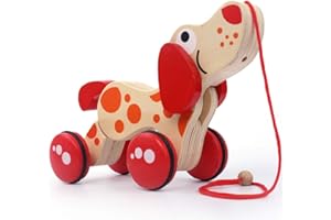 Lalia Nachzieh Holzspielzeug, Hund Motorik Spielzeug, Nachziehtier bunt, aus Holz, Geschenk für Kinder Motorik Spielzeug, bunt Watschel Spielzeug 2+ Kinder Kleinkinder (Hund)