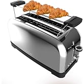 Cecotec Tostador Vertical Toastin' Time 1500 Inox, 1500W, Doble ranura larga y ranura ancha 3,8cm, Varillas Superiores, Acero