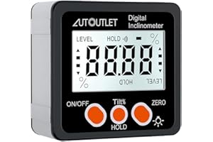 AUTOUTLET Cyfrowy kątomierz kątomierz LCD 4 x 90° miernik kątowy z magnetycznym oparciem w/FT, mm/m do obróbki drewna, przemysłu motoryzacyjnego, czarny