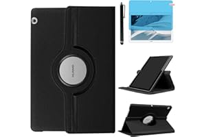 R.SHENGTE Custodia per Huawei MediaPad T3 10 Tablet 9.6 inch (AGS-W09 AGS-L09 AGS-L03) - Rotazione di 360 gradi Custodia protettiva completa per supporto,Con Penna Stilo, Pellicola Per Schermo (Black)