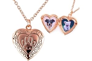 Bivei Personalisierte Foto Medaillon Halskette für Haustier, die 2 Bilder Pfotenabdruck Hund/Katze Memorial Schmuck Herz Anhänger