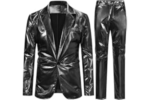 Allthemen Męskie błyszczące 2-częściowe garnitury slim fit 1 guzik smoking garnitury codzienna kurtka spodnie na wesele