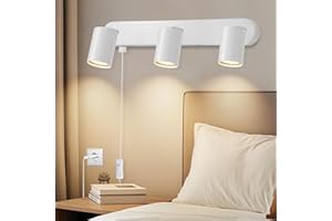 Dehobo Lámpara de pared Dormitorio con Interruptor - Aplique con Enchufe pared Casquillo GU10 Rotatorio 350° Blanco Moderno - Aplique Dormitorio con Cable Salón - Sin Bombilla