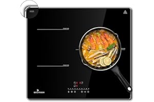 Induktionskochfeld 3 Zonen mit Rahmen, DELITEER, Kochfeld 3 Platten, Induktionskochplatte Autark, Einbau Kochfeld 59cm, 6800W, 220V, 50Hz, Kochfelder 3er