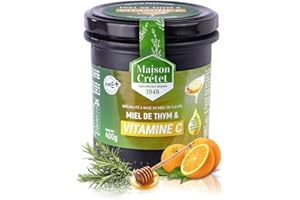 Maison Crétet | Miel de Thym et Vitamine C | élaboré en france | Pot verre noir opaque | préparation en pot de 400gr