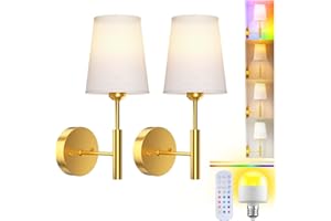LUCKEA Battery Operated Wall Lights, Rechargeable Wireless Wall Sconce Set of 2 with Remote Control, 3 Color Temperatures & RGB Dimmable, 5600mAh E27 Bulb, Wall Lights for Living Room, Bedroom, Hallway