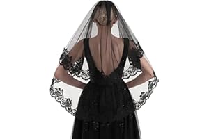 RUNRAYAY Voile de dentelle noire, Voiles d'Halloween Voile funéraire vintage Voile de mariage d'Halloween 2 niveaux avec peigne pour costume Cosplay Day Of The Dead