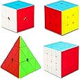SISYS Speed Cube Set 4 Pack Magic Puzzle Cubes 2x2 Cube + 3x3 Cube + 4x4 Cube + Pyraminx Pyramide Cube Puzzle Toys for Kids Boys Girls