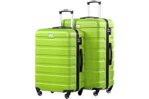 COOLIFE Hartschalen-Koffer Trolley Rollkoffer Reisekoffer ardschale Boardcase Handgepäck mit TSA-Schloss und 4 Rollen (Apfelgrün, Set-2tlg（L+XL）)