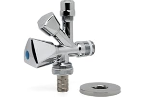 Vancoco Universal Kombi-Eckventil G1/2" Zoll Doppelt DN 15 Spülmaschinen- & Waschmaschinenanschluss 2 in 1 mit 2 COMFORT-Griffe Und Selbstdichtend