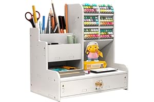KAISHUAI Organizer Scrivania in con Cassetto Organizer,organizer scrivania,portadocumenti da scrivania,10 ripiani,per Scuola e casa,Grande Capacità,multifunzione Montaggio fai-da-te Portapenne da Scrivania