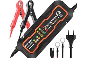 Fourward Batterieladegerät Mit Automatischer Temperaturkompensation, Erhaltungsladegerät Autobatterie Ladegerät 6V/12V 5000mA Smart Autoladegeräte, Notfall Starthilfe für Auto, Motorrad, LKW, PKW
