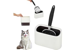 Mfsdai Katzenstreuschaufel mit Behälter Aluminiumlegierung Katzenklo Schaufel Tiefer Schaufel mit Ergonomischer und Bequemer Griff Poop Sieben（Weiß）